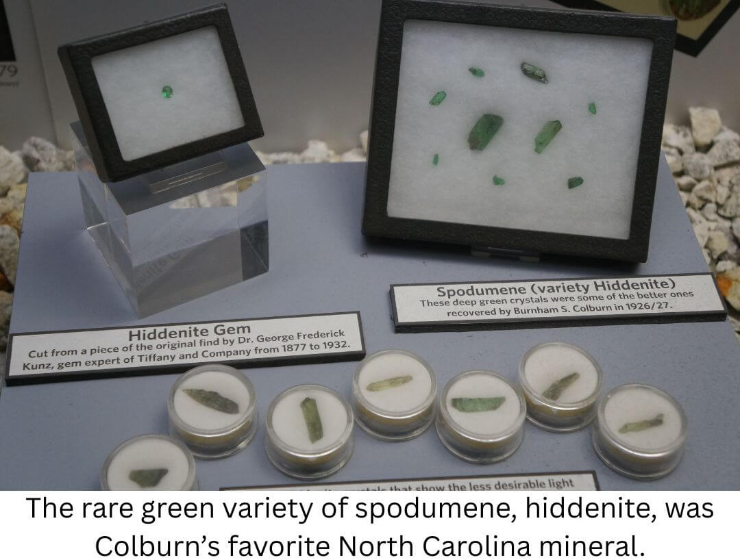 The rare green variety of spodumene, hiddenite, was Colburn's favorite North Carolina mineral. 