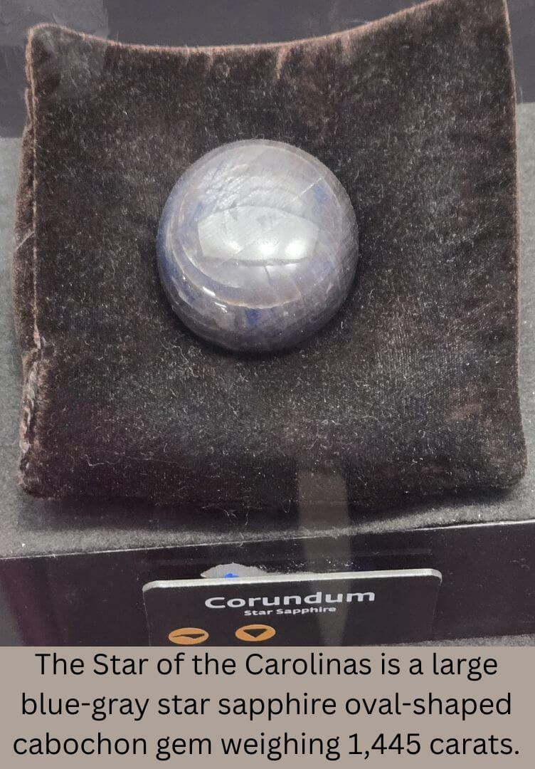 The Star of the Carolinas is a large blue-gray star sapphire oval-shaped cabochon gem weighing 1,445 carats. 