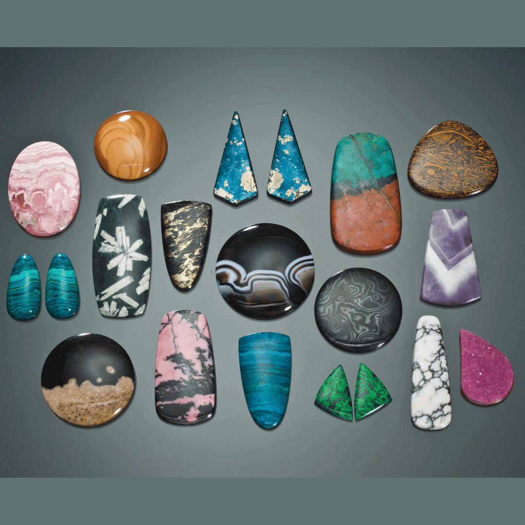 Beautiful and unique cabochons designed and cut by Bruce and Debbie Barlow. 