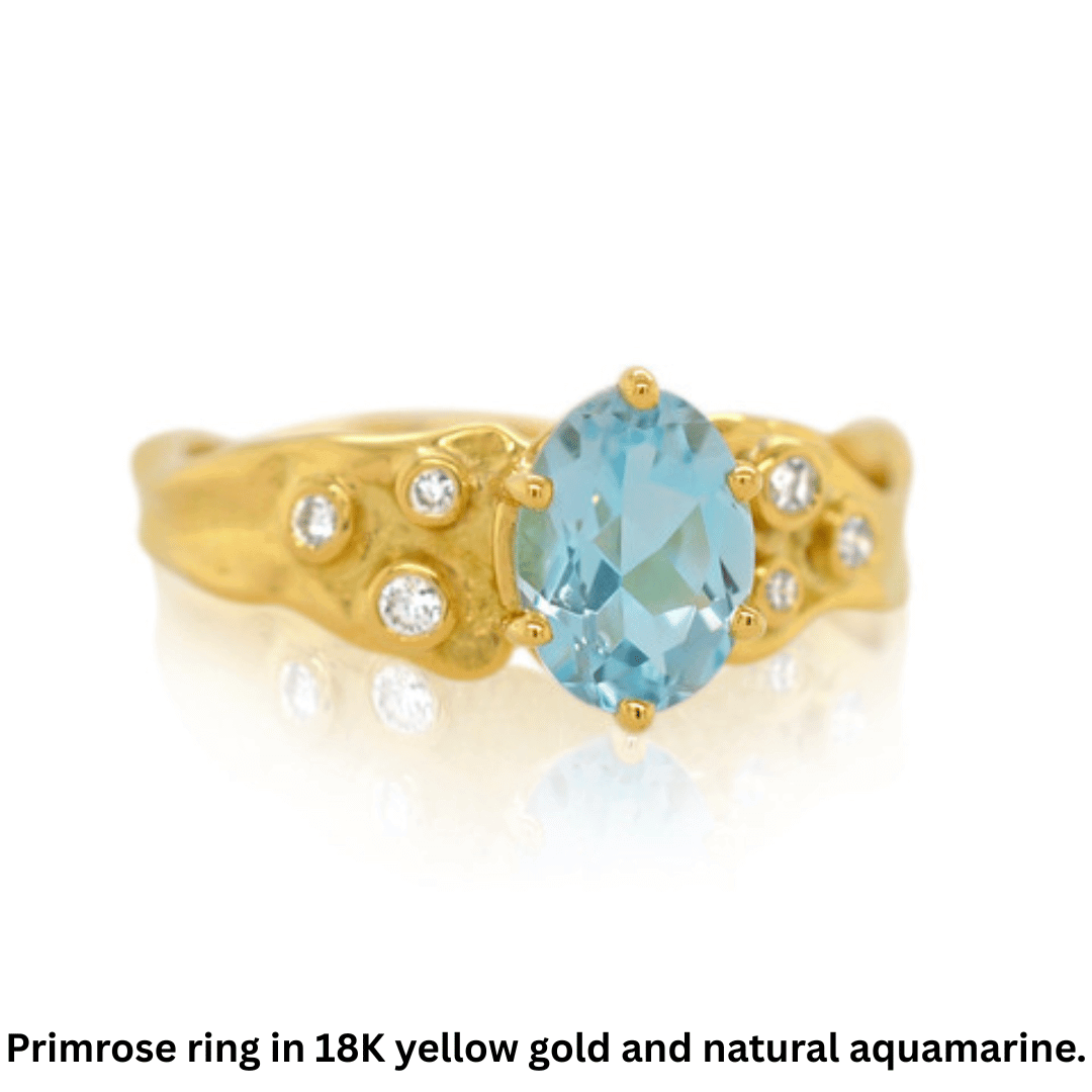 Primrose ring in 18K yellow gold and natural aquamarine.