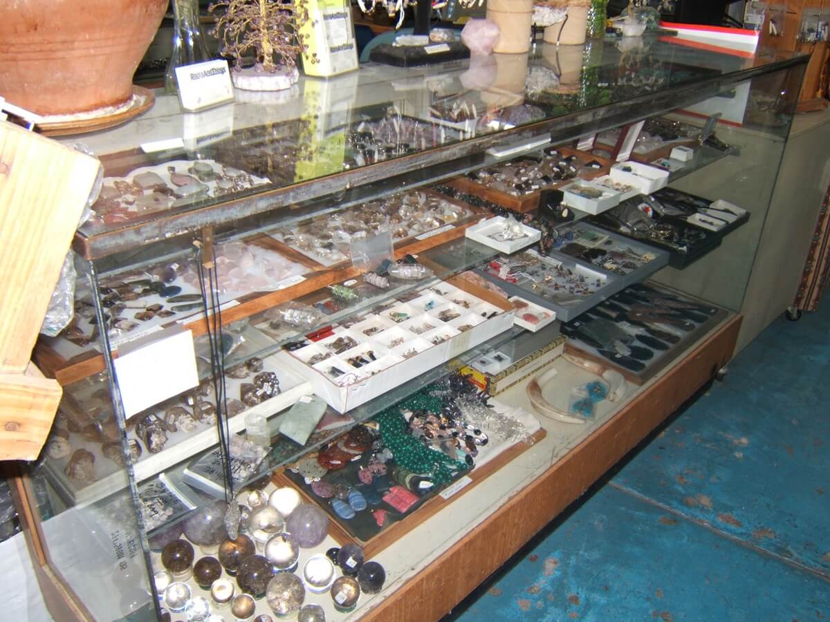 This display case contains  hundreds of pendants, crystal skulls, crystal balls, gemstone specimens, and more.  We have added 4 more large display cases since these pictures were taken so there is 4 times as much stuff to see. 