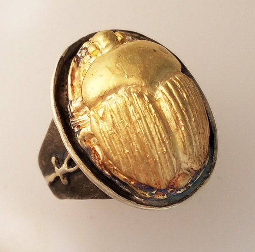 14kt gold scarab top on sterling silver ring