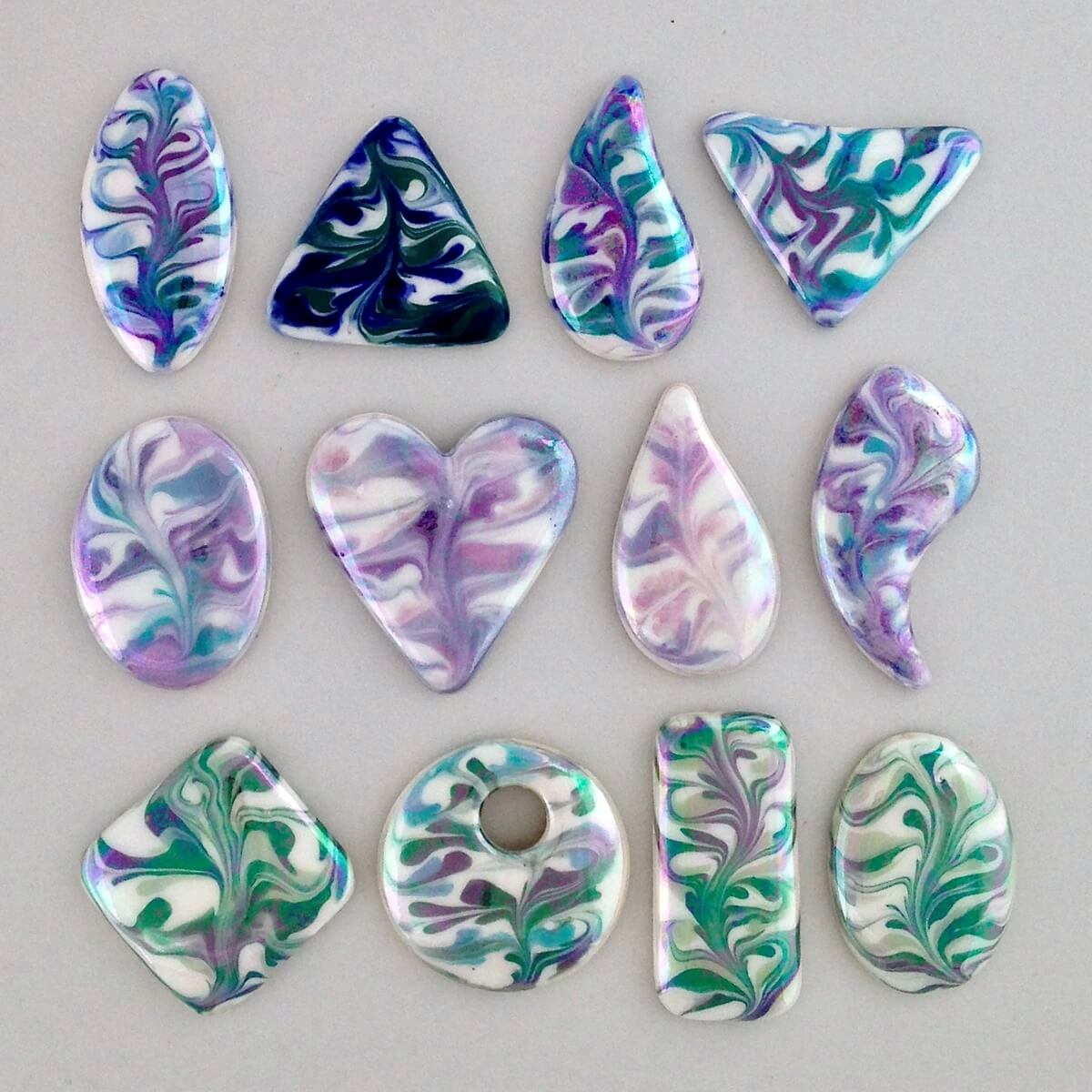 Marbled geometric cabochons for your unique jewelry designs.