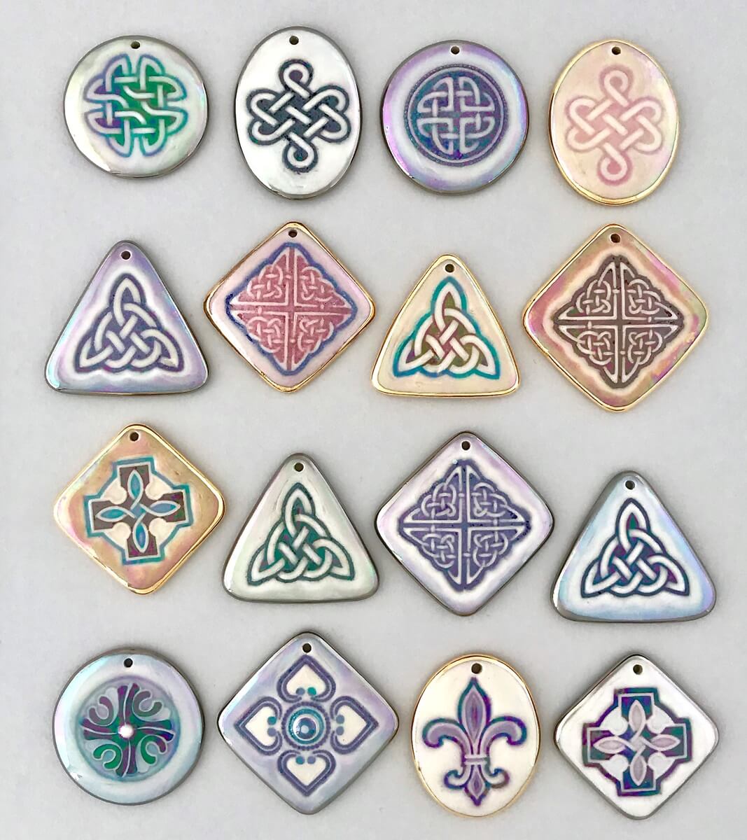 Porcelain Celtic pendants, each one is individually handpainted.