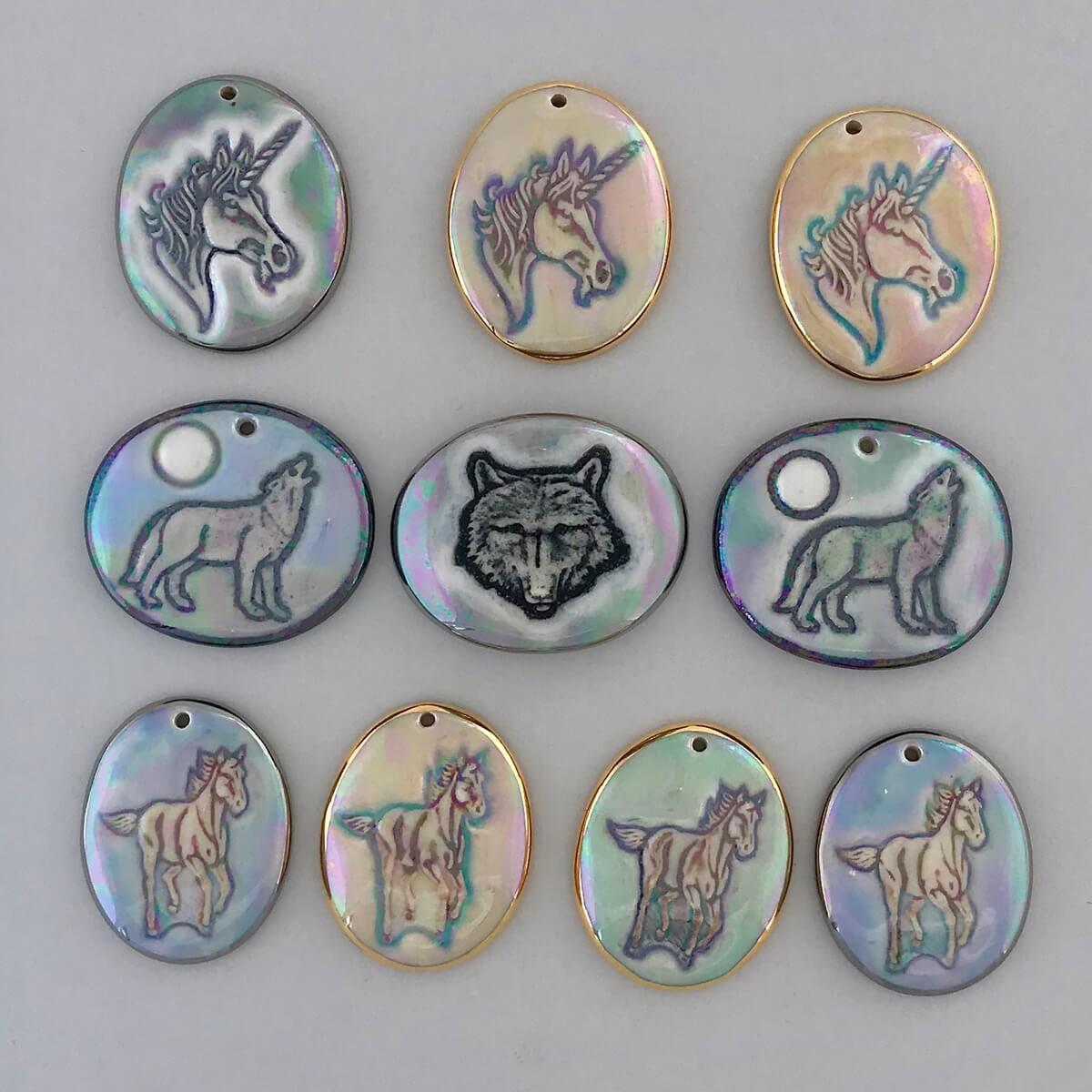 Pictorial porcelain pendants in a few of our many animal designs.