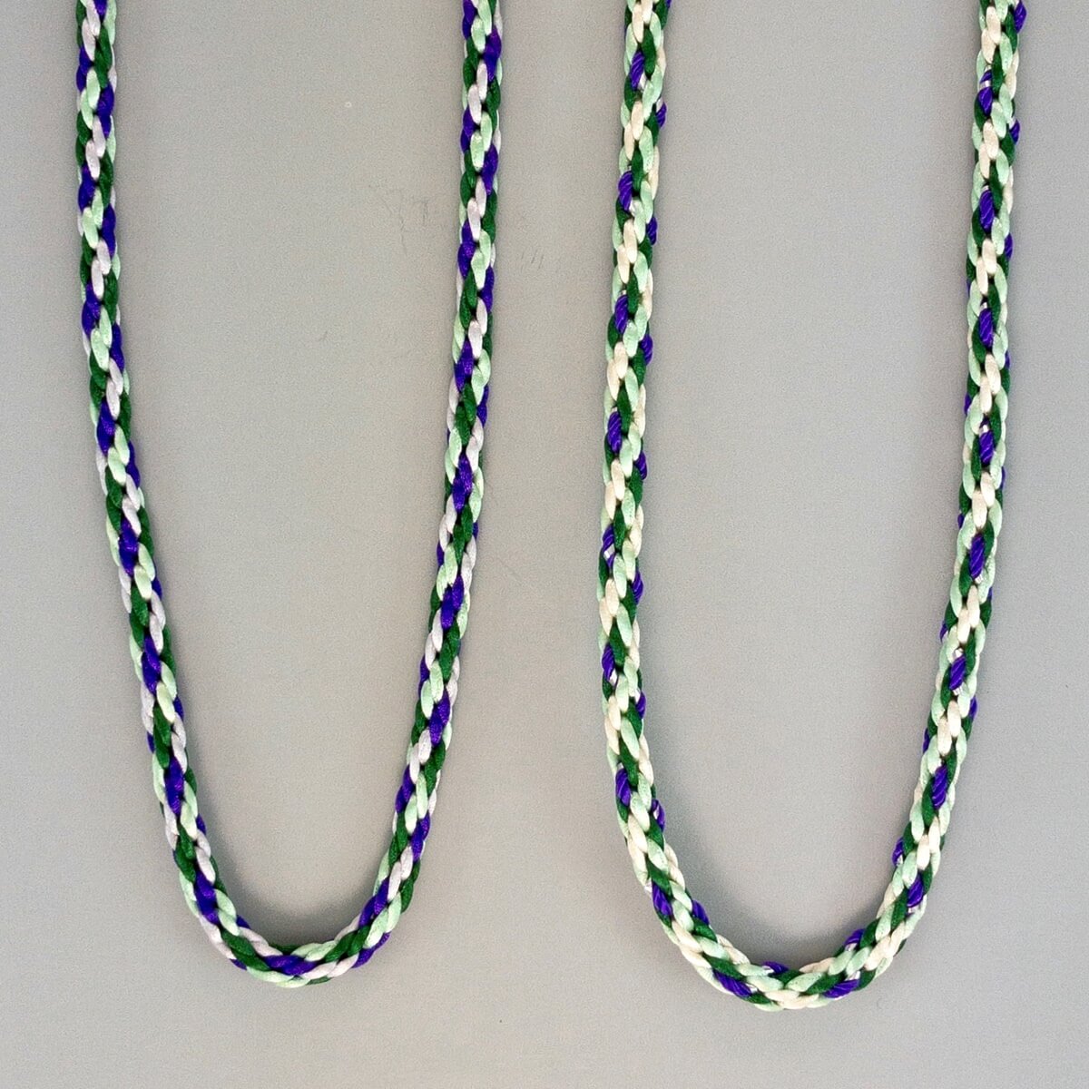 Kumihimo fiber braids, handwoven from 8 strands of fiber.
