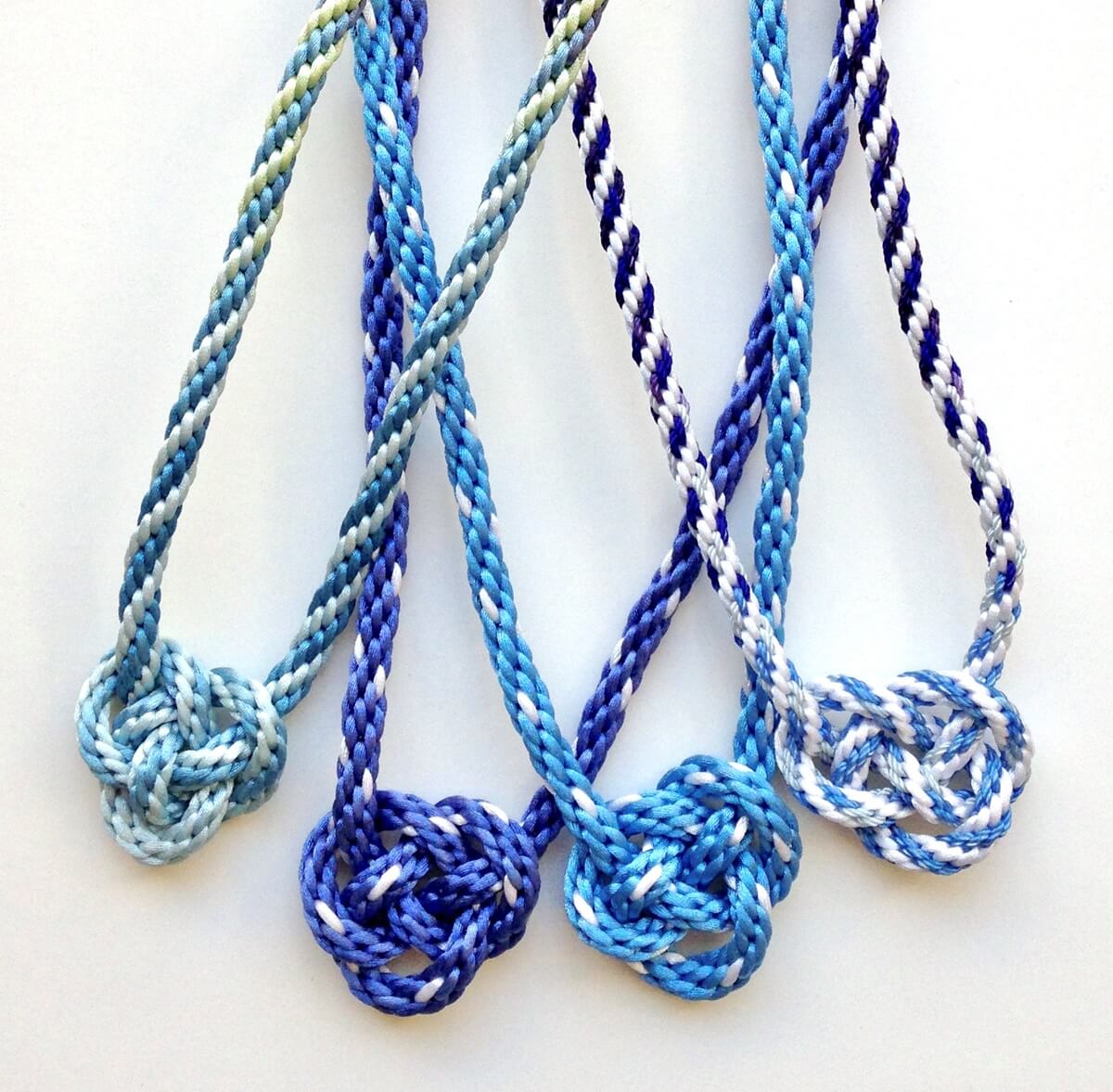 Knotted Kumihimo braided necklaces.