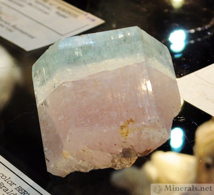 Two-Toned Beryl with part Aquamarine and part Morganite, from Gilgit, Pakistan.
Combinations Like This Are Highly Unusual.