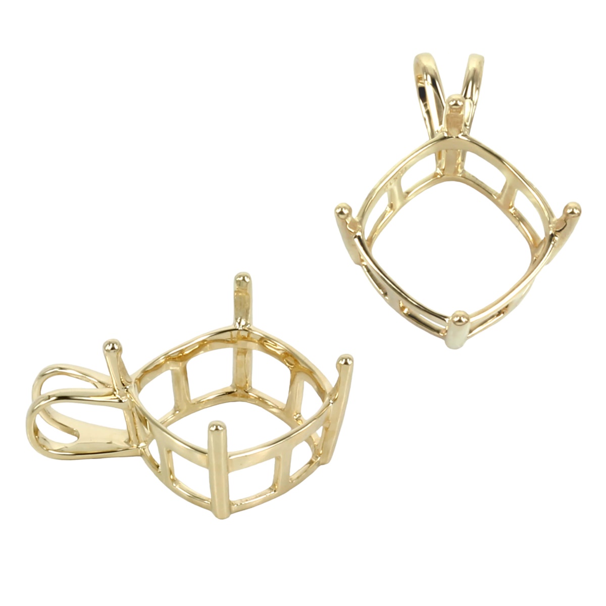 14K Gold Basket Pendant with Split Bail for Cushion Cut Stones 