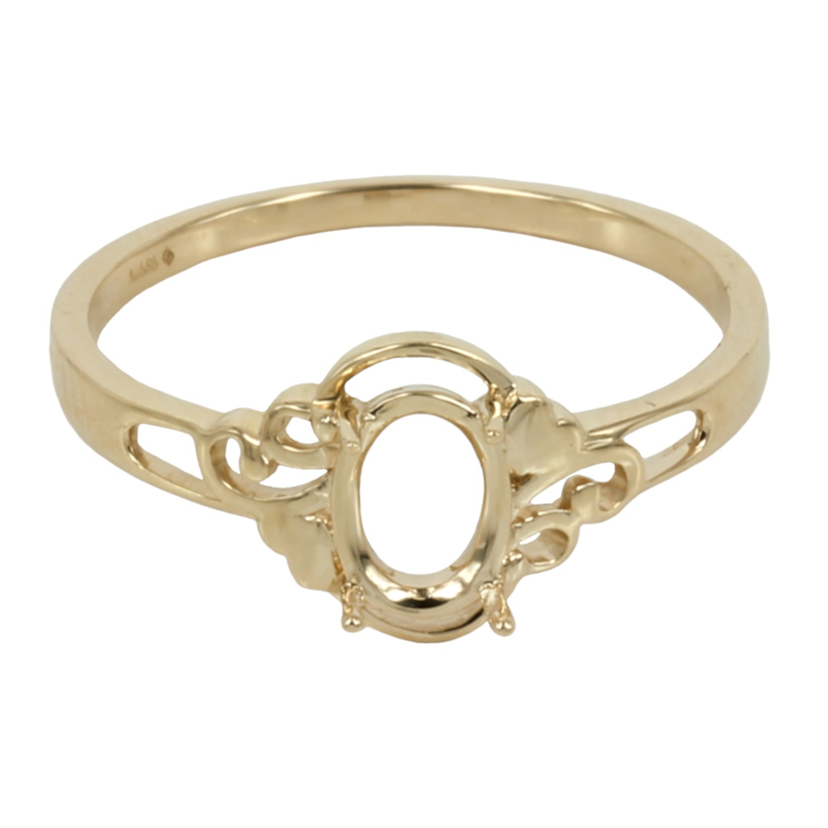 14K Gold Flourishes & Hearts Ring for 5x7mm Oval Stones 