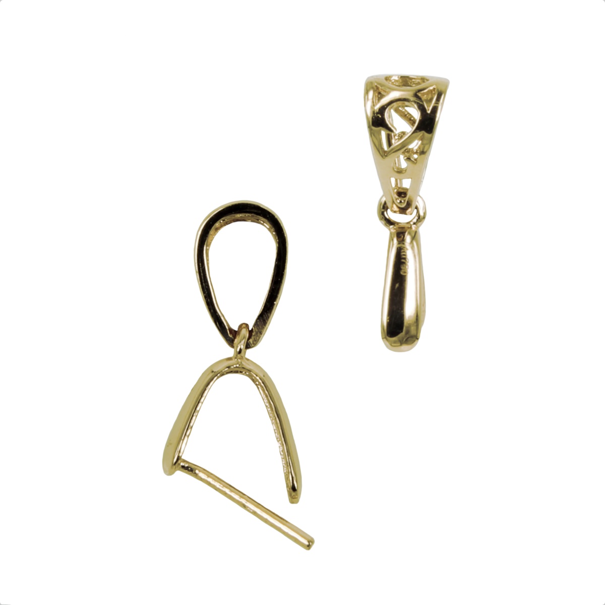 18Kt Gold Long Teardrop Pinch Bail with Filigree Bail 12.6×6.5mm Yellow Gold