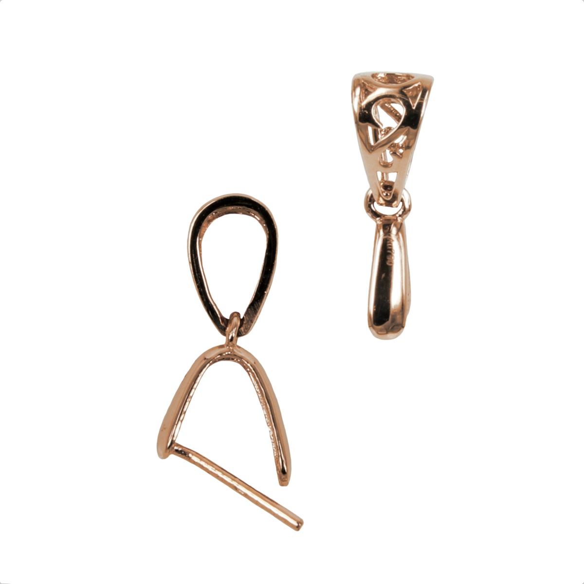18Kt Gold Long Teardrop Pinch Bail with Filigree Bail 12.6×6.5mm Rose Gold