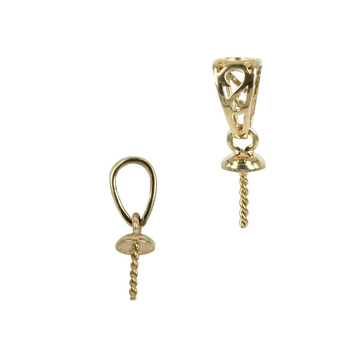 18Kt Gold Filigree Bail with Cup & Peg Pearl Mounting 13.9×3.5mm Yellow Gold