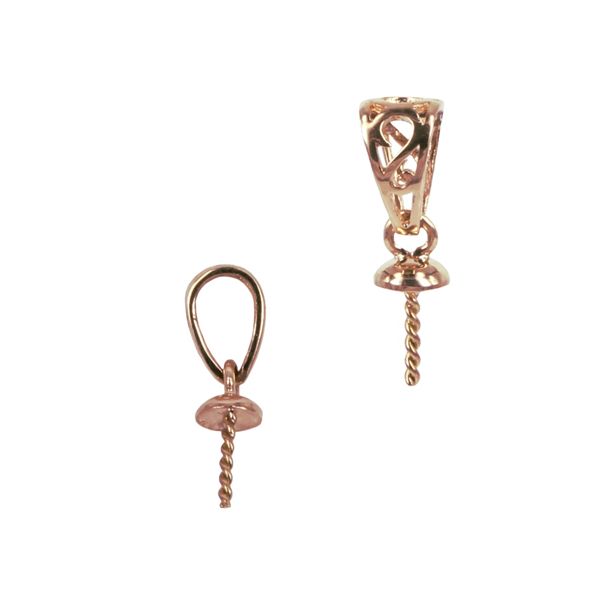 18Kt Gold Filigree Bail with Cup & Peg Pearl Mounting 13.9×3.5mm Rose Gold