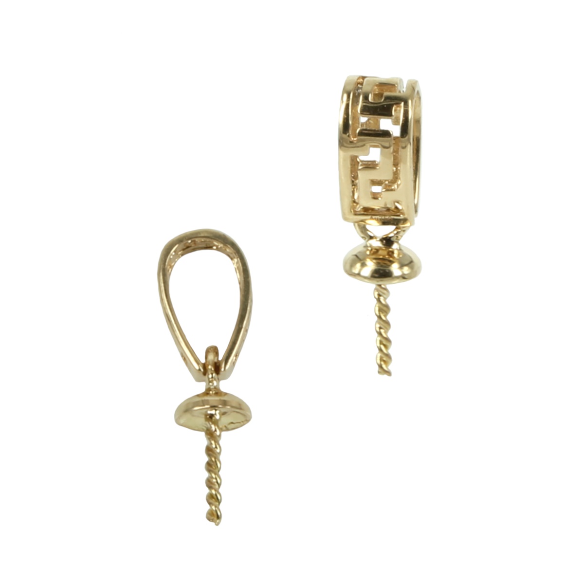 18Kt Gold Meandros Pattern Bail with Cup & Peg Pearl Mounting 14.6×3.5mm Yellow Gold