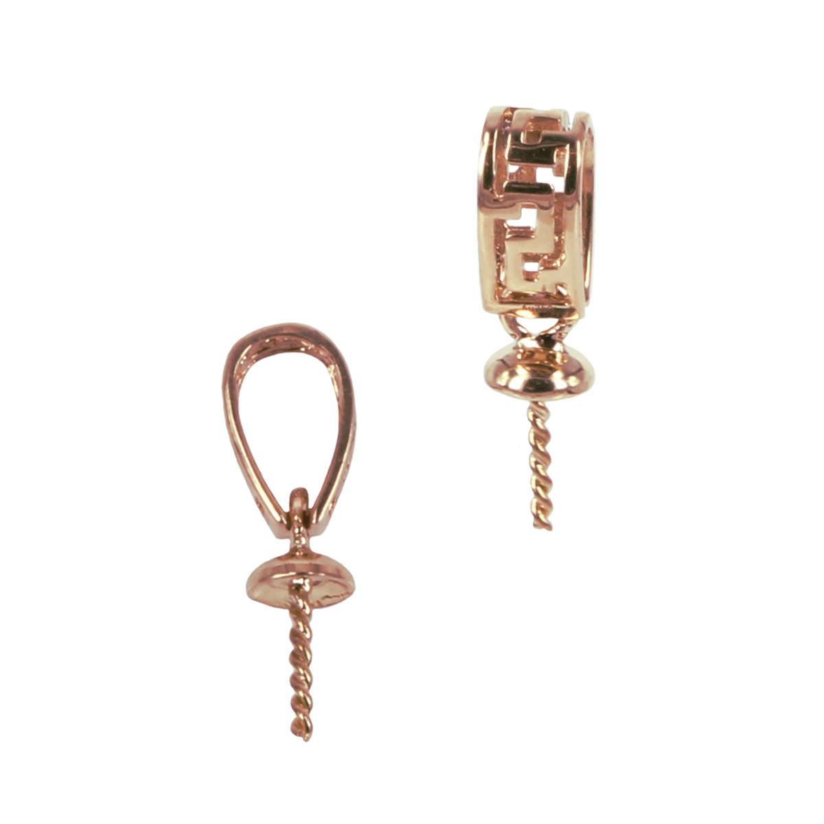 18Kt Gold Meandros Pattern Bail with Cup & Peg Pearl Mounting 14.6×3.5mm Rose Gold