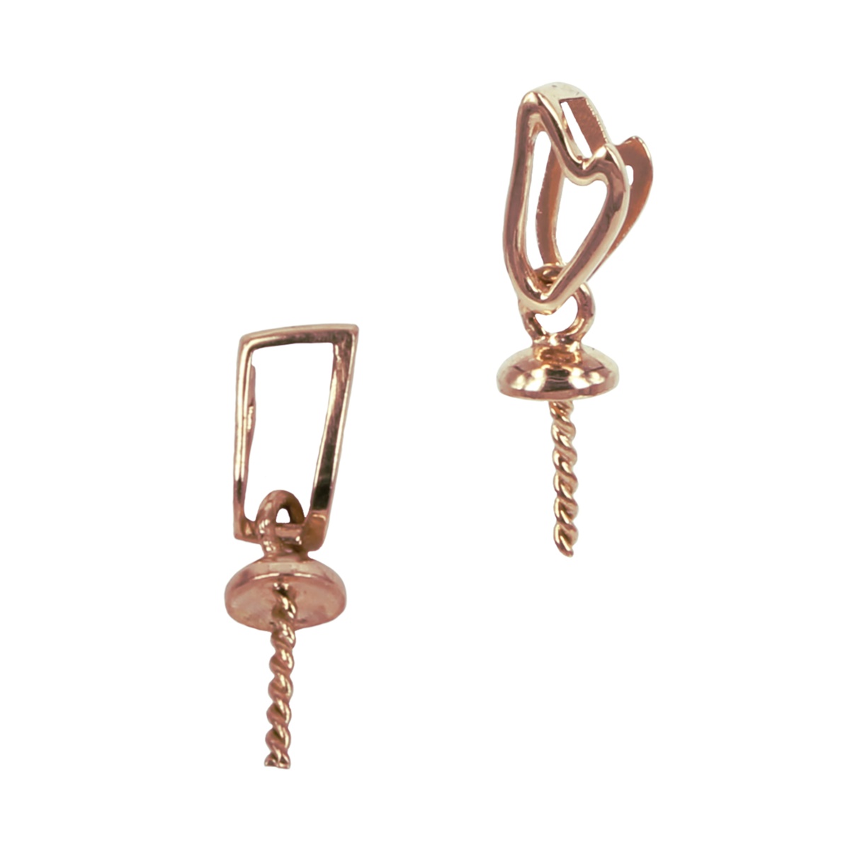 18Kt Gold Flame Styled Bail with Cup & Peg Pearl Mounting 14×3.5mm Rose Gold