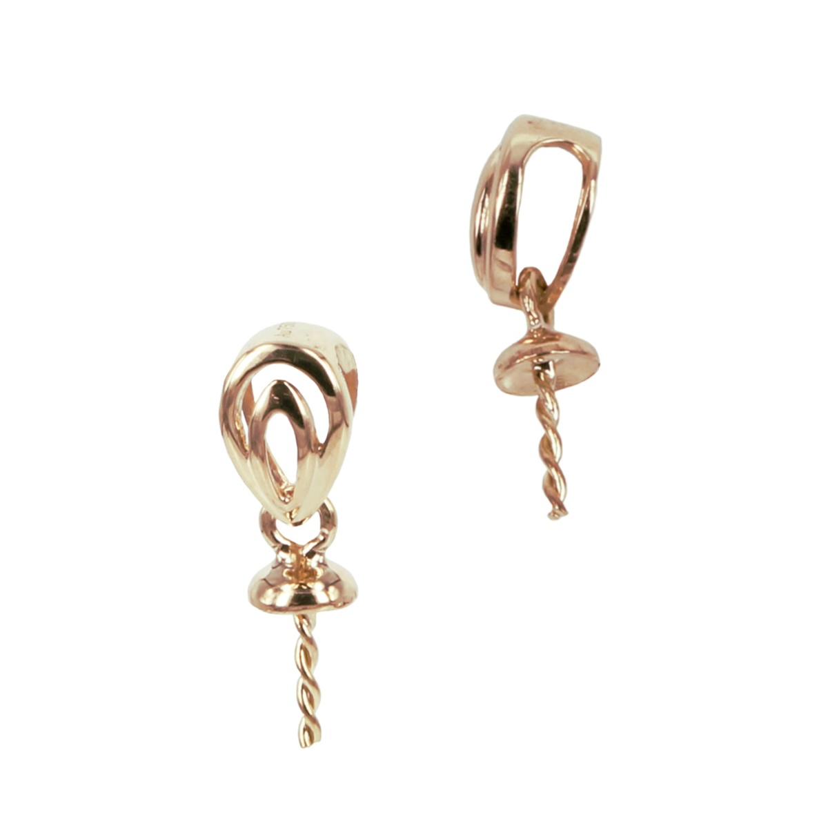 18Kt Gold Open Styled Bail with Cup & Peg Pearl Mounting 14.9×3.5mm Rose Gold
