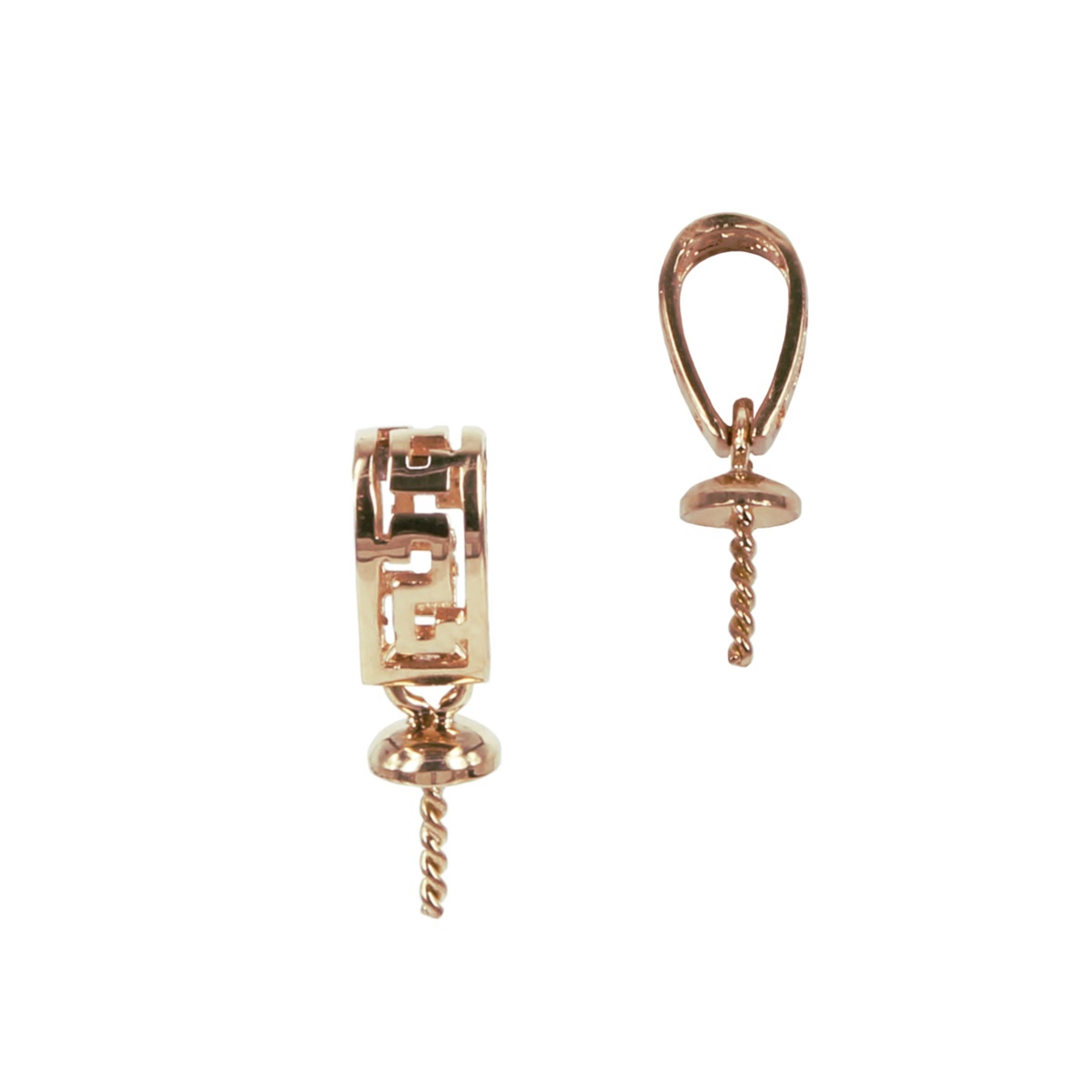 18Kt Gold Meandros Pattern Bail with Cup & Peg Pearl Mounting 13.4×3.7mm Rose Gold