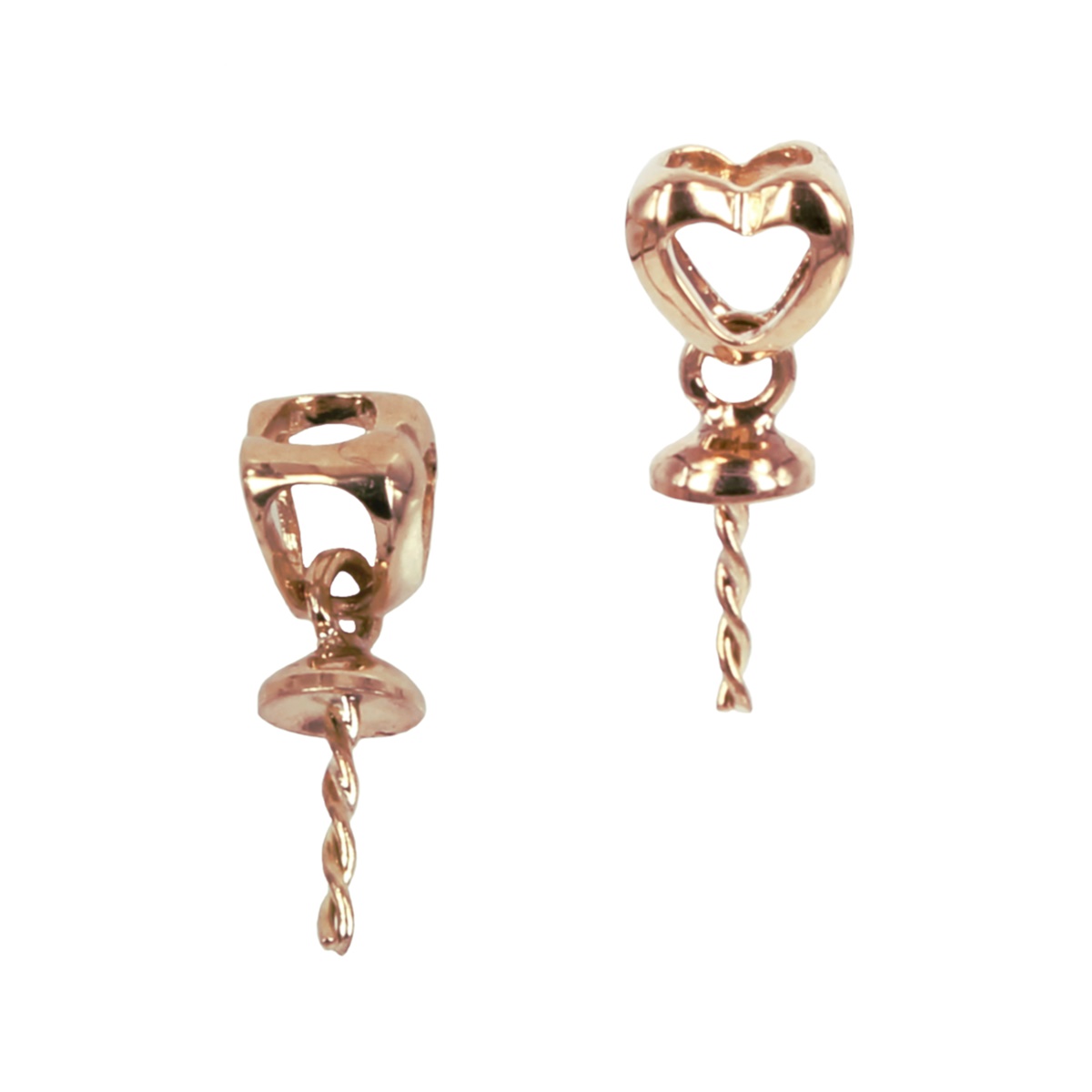 18Kt Gold Heart Styled Bail with Cup & Peg Pearl Mounting 11.5×3.5mm Rose Gold
