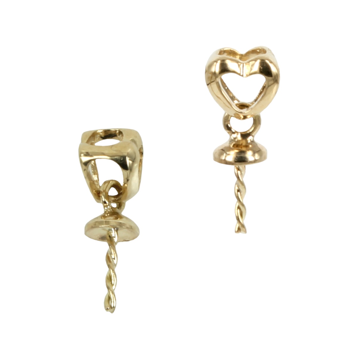 18Kt Gold Heart Styled Bail with Cup & Peg Pearl Mounting 11.5×3.5mm Yellow Gold
