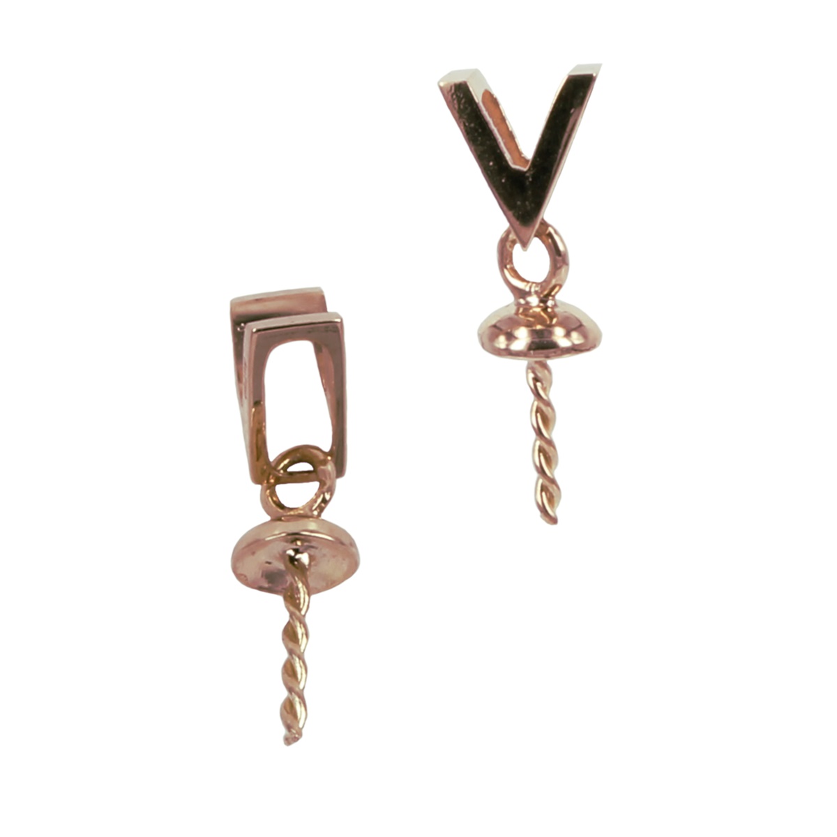 18Kt Gold V-Styled Bail with Cup & Peg Pearl Mounting 11.9×3.5mm Rose Gold