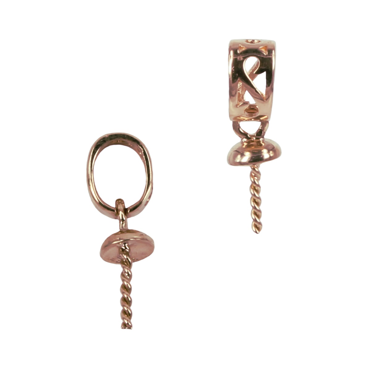 18Kt Gold S-Filigree Bail with Cup & Peg Pearl Mounting 12.3×3.5mm Rose Gold