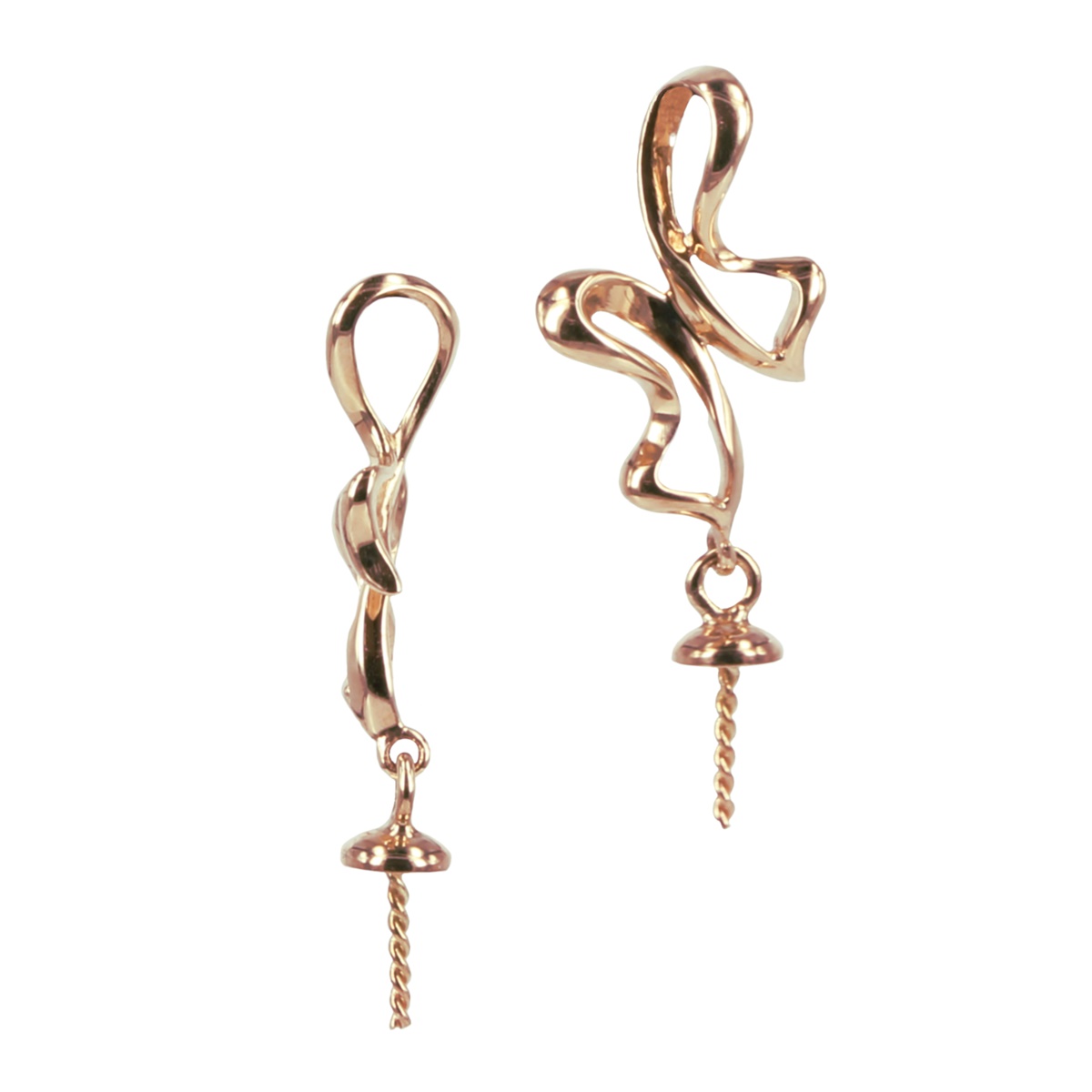 18Kt Gold Ribbon Butterfly Bail with Cup & Peg Pearl Mounting 22.9×3.5mm Rose Gold