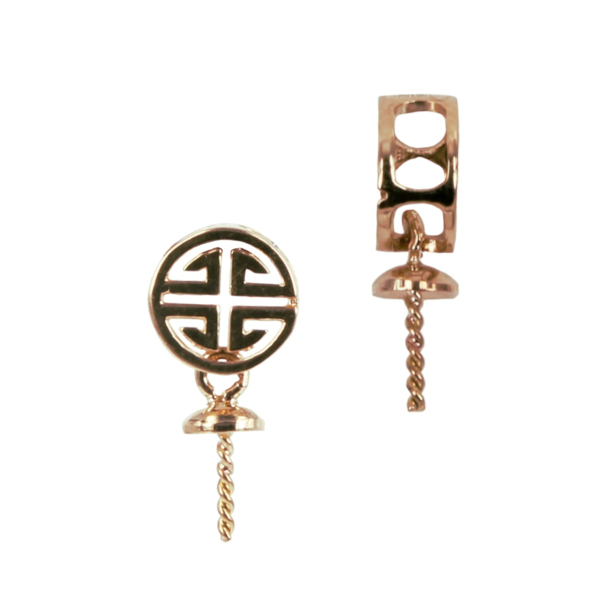 18Kt Gold Ancient Korean Character Bail with Cup & Peg Pearl Mounting 14.3×3.5mm Rose Gold