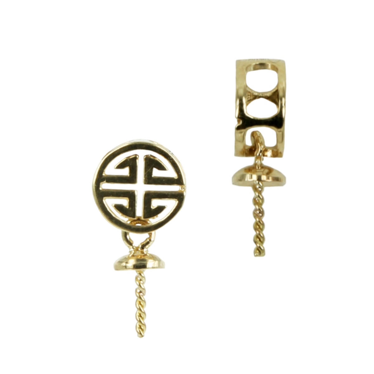 18Kt Gold Ancient Korean Character Bail with Cup & Peg Pearl Mounting 14.3×3.5mm Yellow Gold