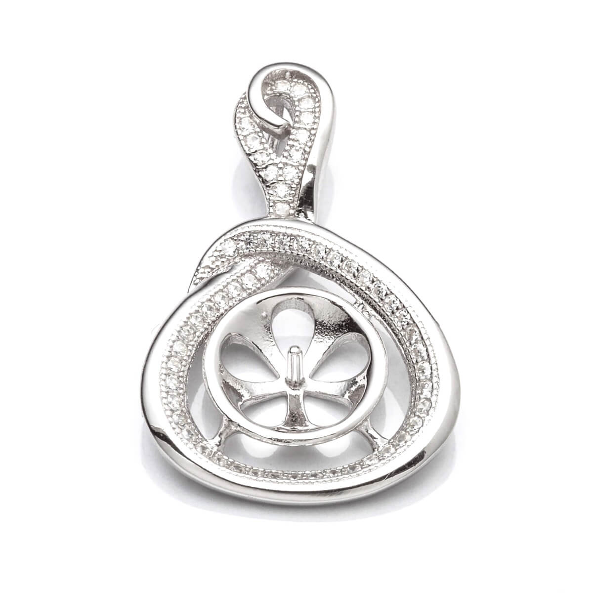 Pear Shape Pendant with Cubic Zirconia Inlays and Cup and Peg Mounting in Sterling Silver 9mm 
