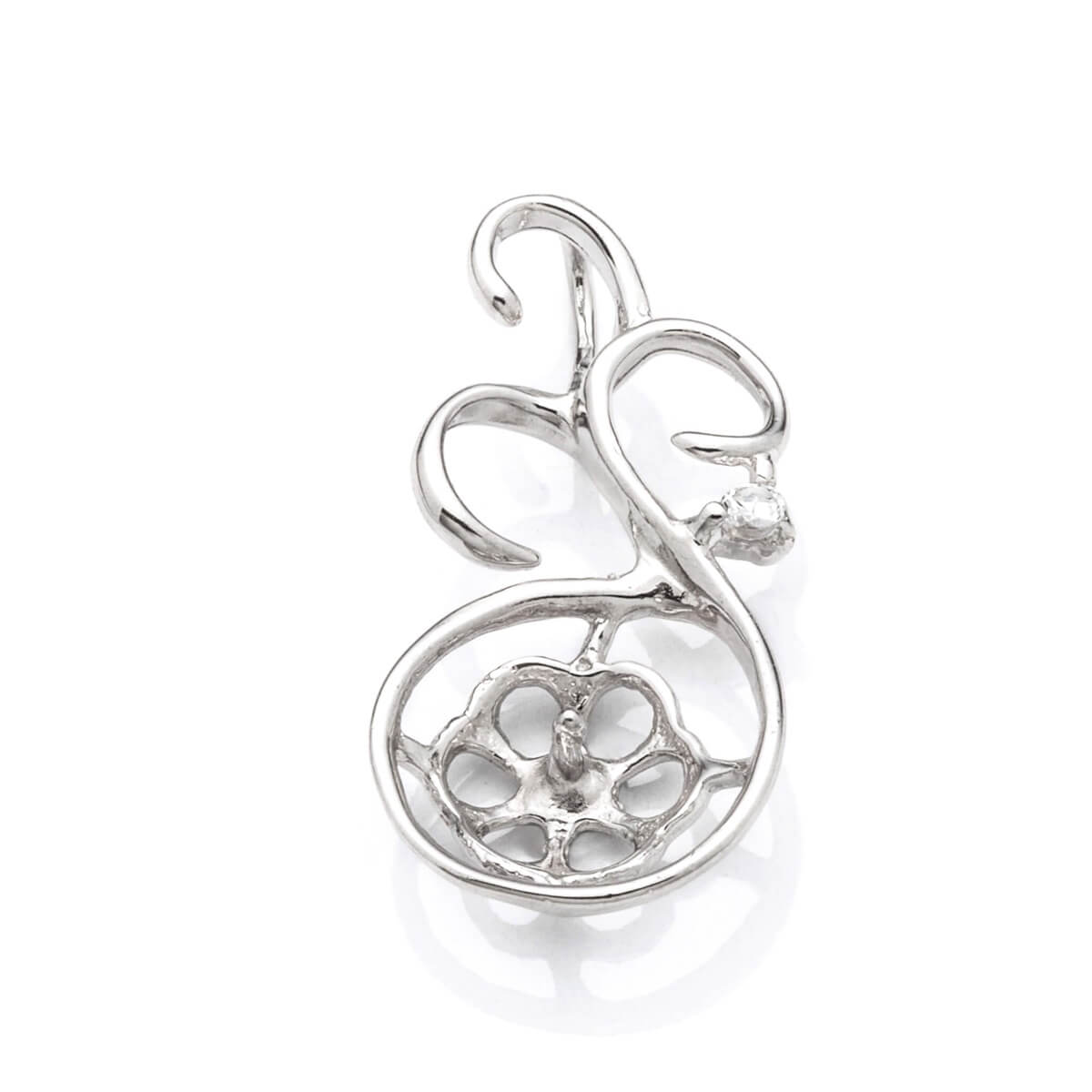 Vine Pendant with Cubic Zirconia Inlays and Cup and Peg Mounting in Sterling Silver 6mm 