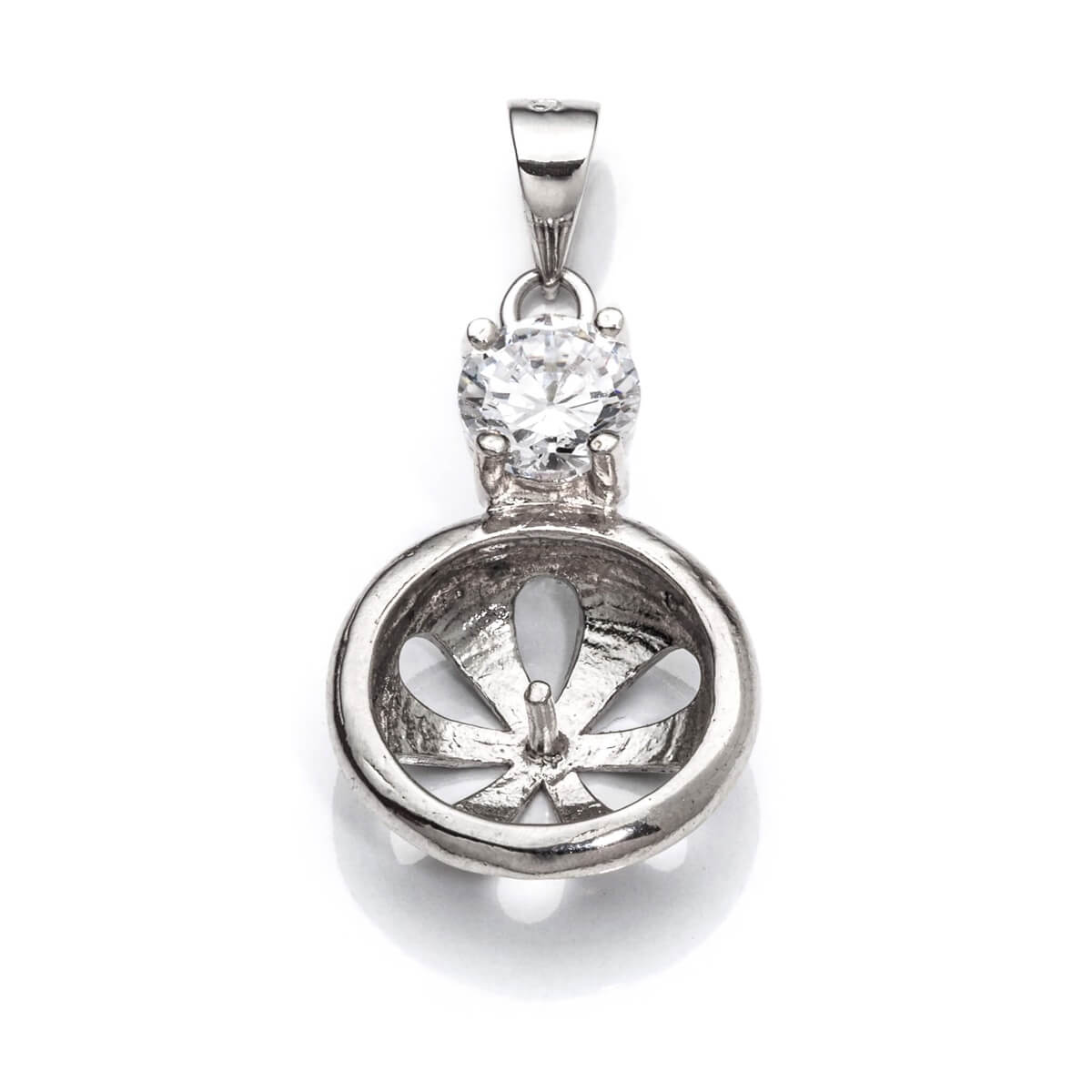 Pendant with Cubic Zirconia Inlays and Cup and Peg Mounting and Bail in Sterling Silver 9mm 