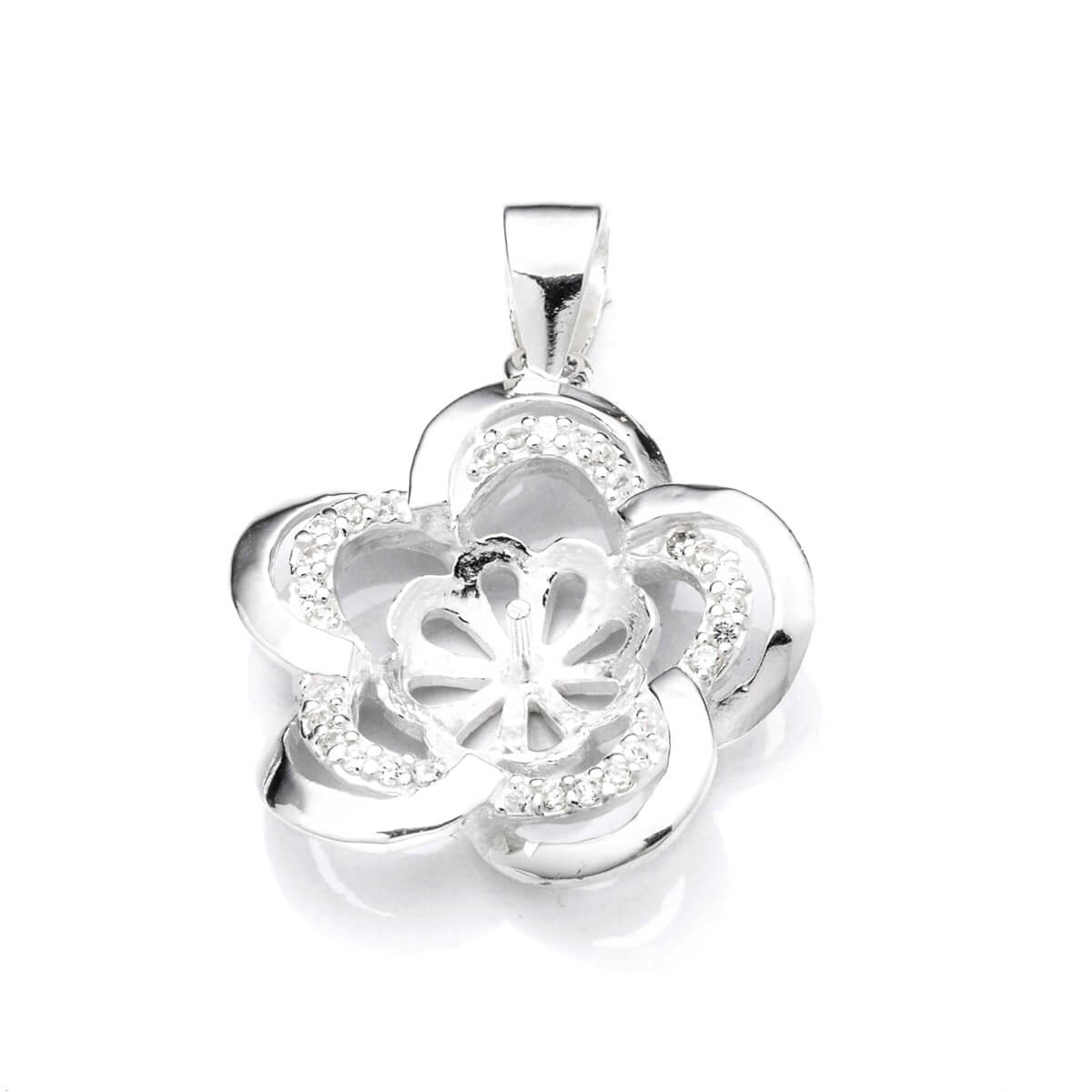 Flower Pendant with Cup and Peg Mounting and Bail in Sterling Silver 9mm 