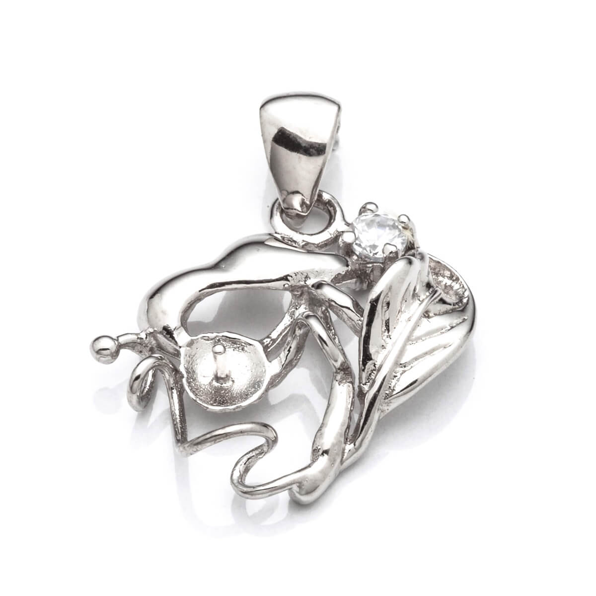 Pendant with Cubic Zirconia Inlays and Cup and Peg Mounting and Bail in Sterling Silver 4mm 
