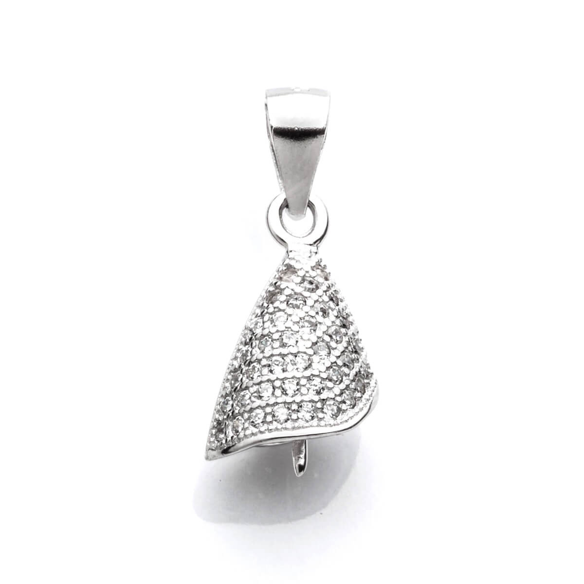 Angled Cone Pendant with Cubic Zirconia Inlays and Peg Mounting and Bail in Sterling Silver 5mm 
