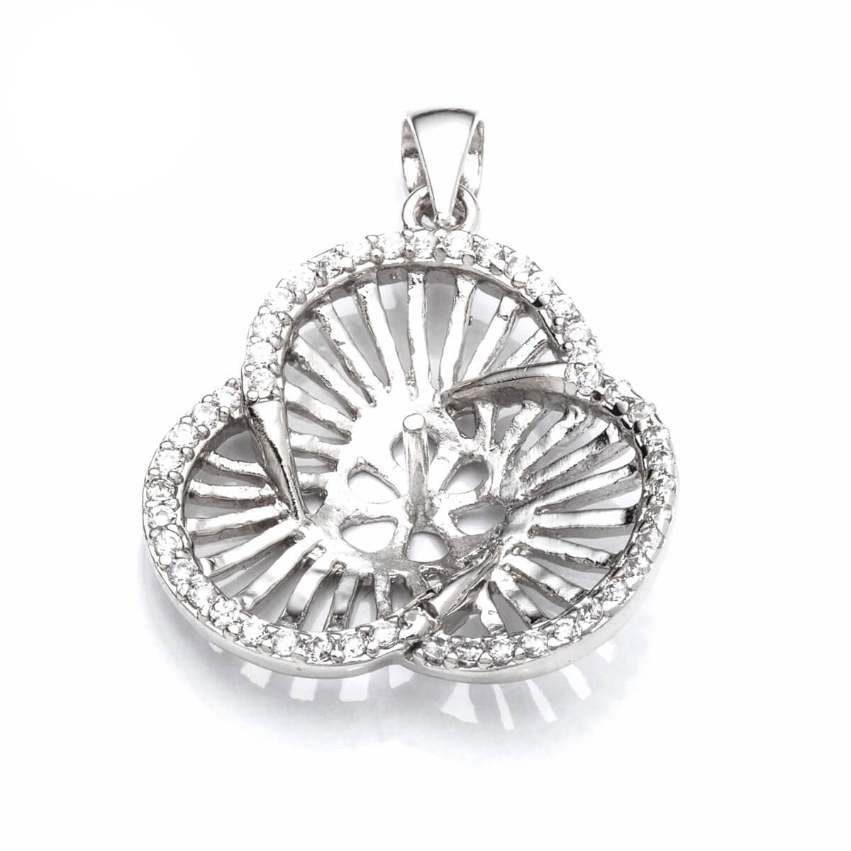 Pendant with Cubic Zirconia Inlays and Cup and Peg Mounting and Bail in Sterling Silver 8mm 