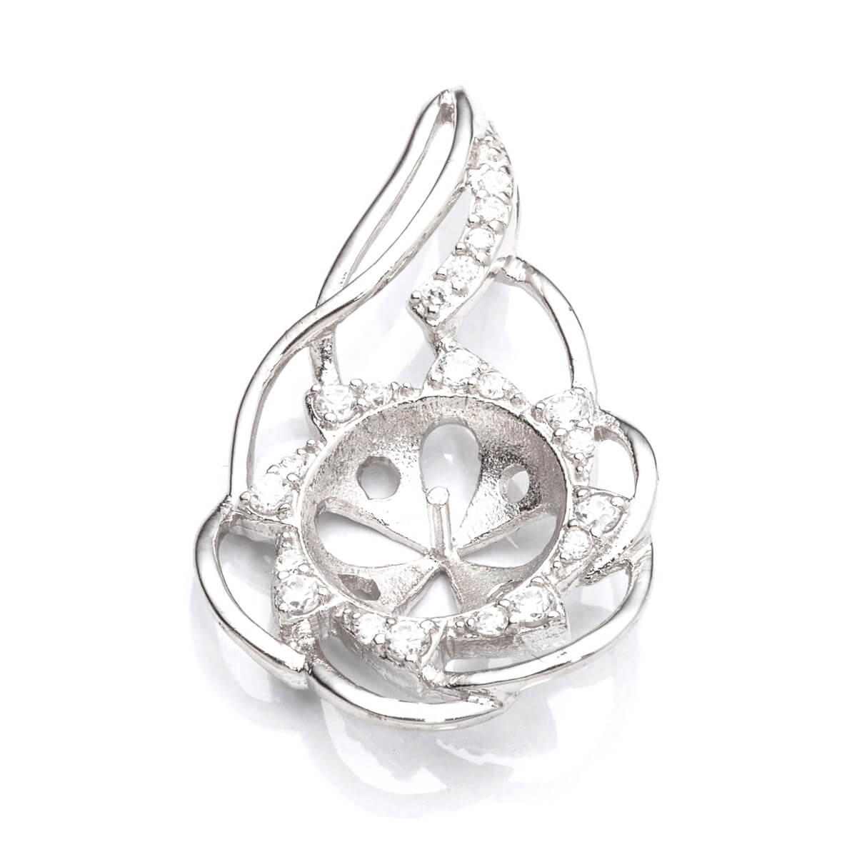 Pear Pendant with Cubic Zirconia and Cup and Peg Mounting in Sterling Silver 10mm 