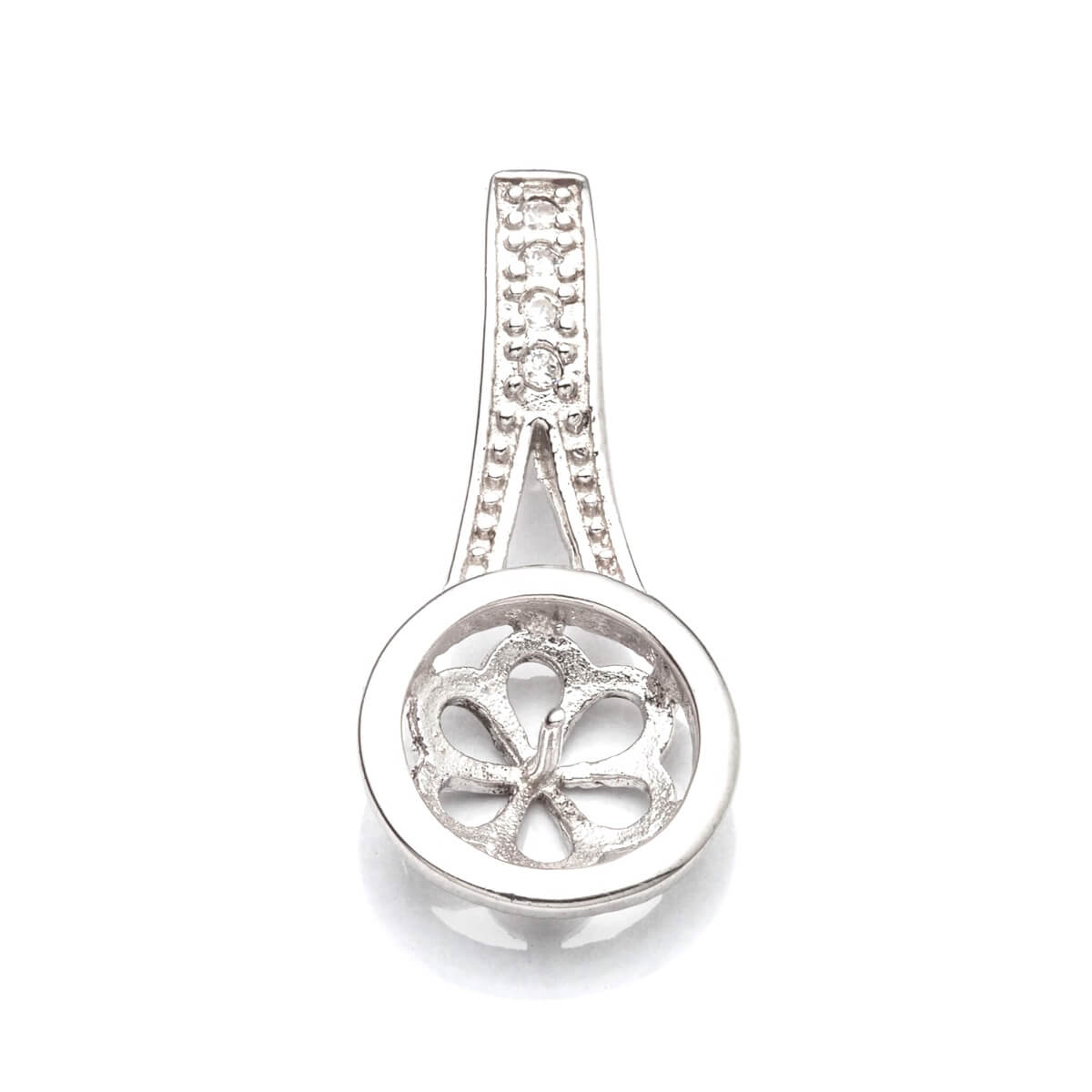 Round Pendant with Cubic Zirconia Inlays and Cup and Peg Mounting in Sterling Silver 8mm
