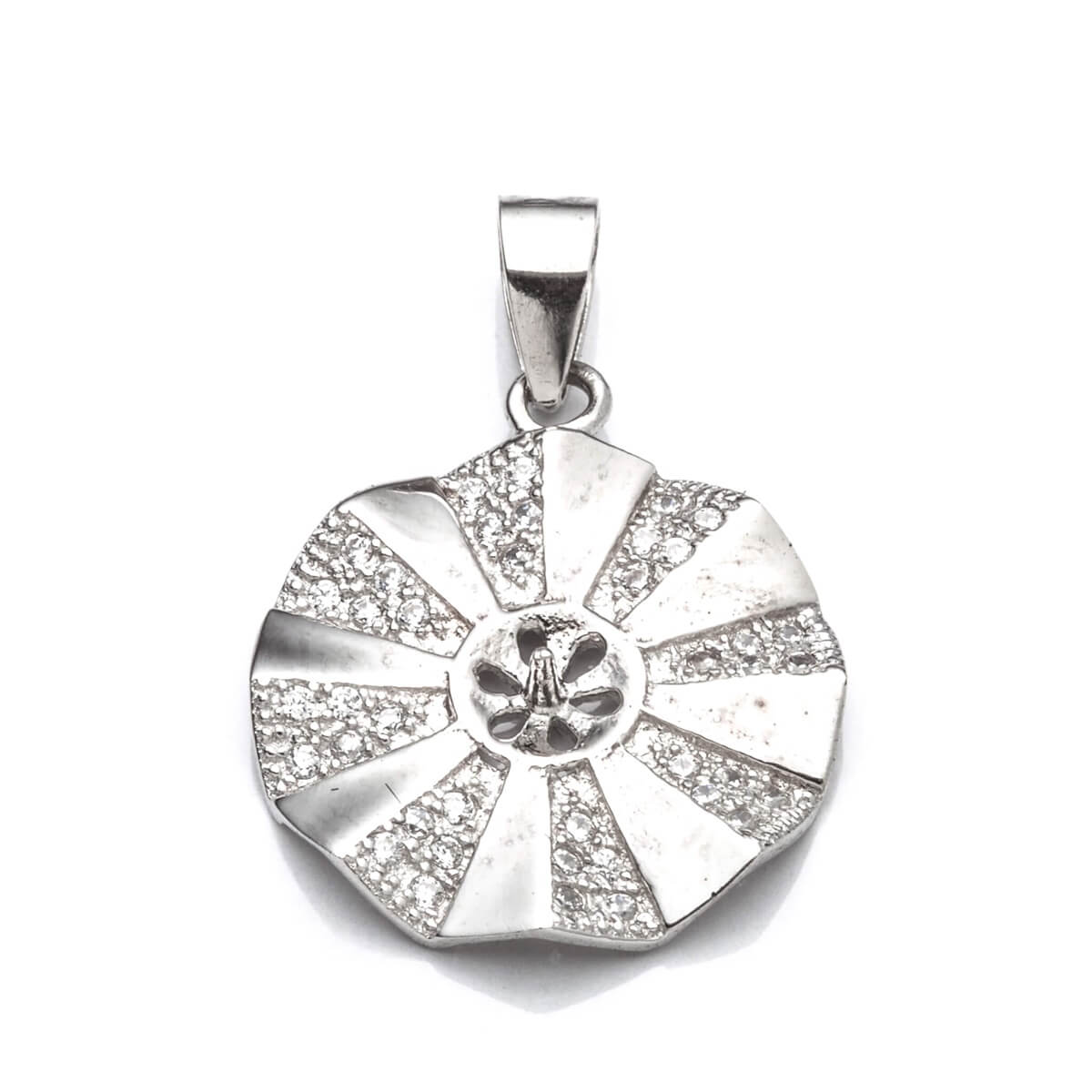 Pendant with Cubic Zirconia Inlays and Cup and Peg Mounting and Bail in Sterling Silver 5mm 