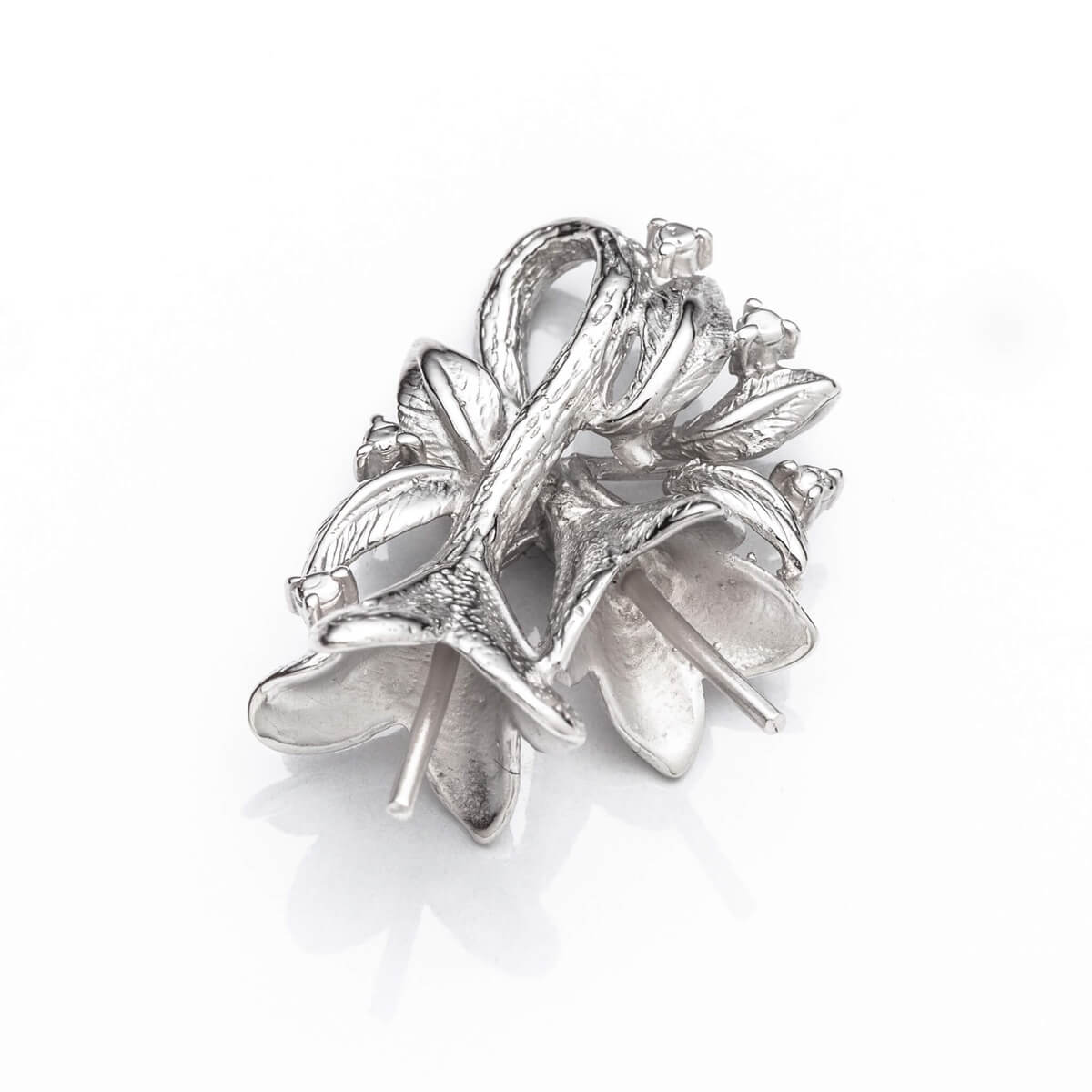 Leaf Pendant with Floral Cups and Peg Mountings in Sterling Silver 8mm 
