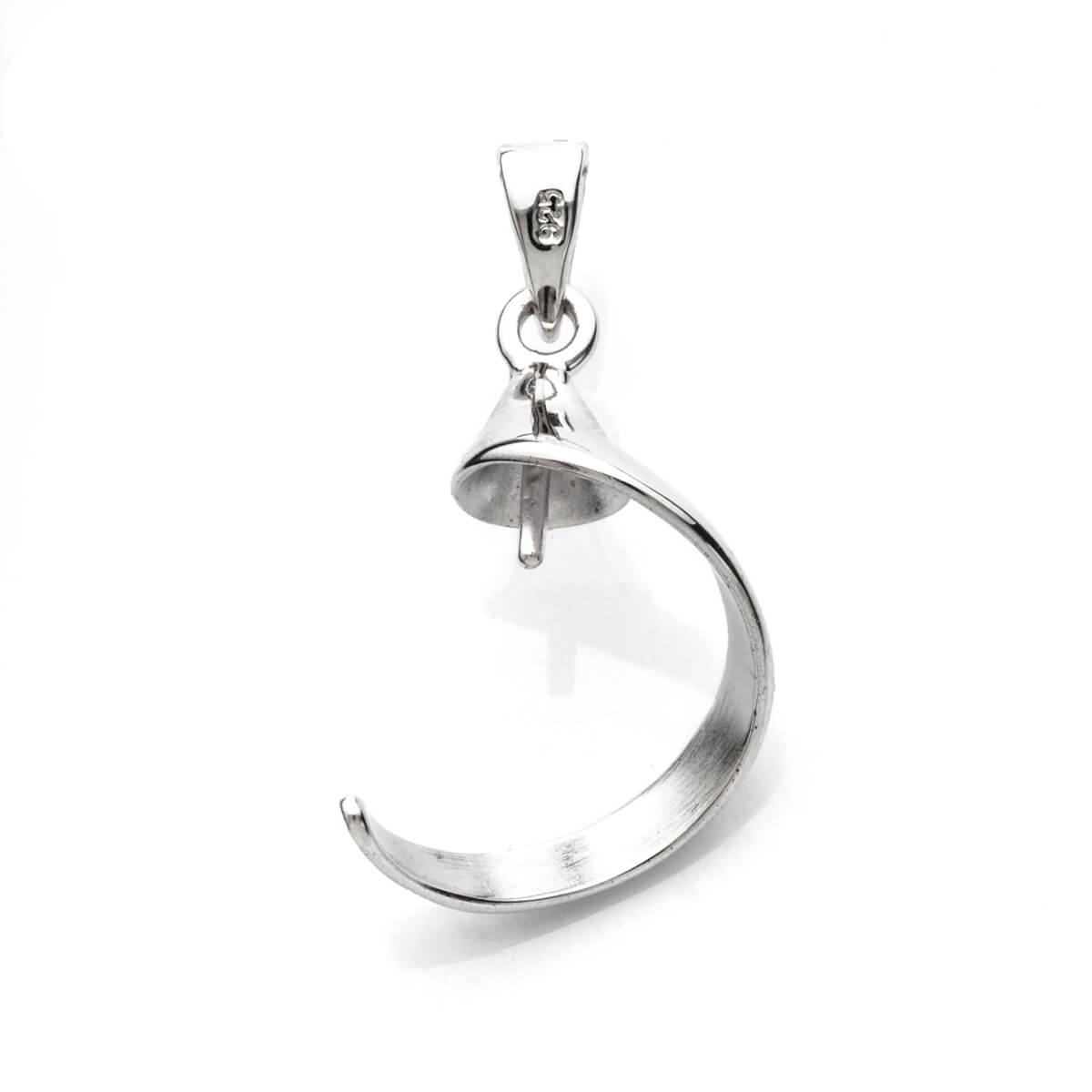 Curl Pendant with Cup and Peg Mounting and Bail in Sterling Silver 