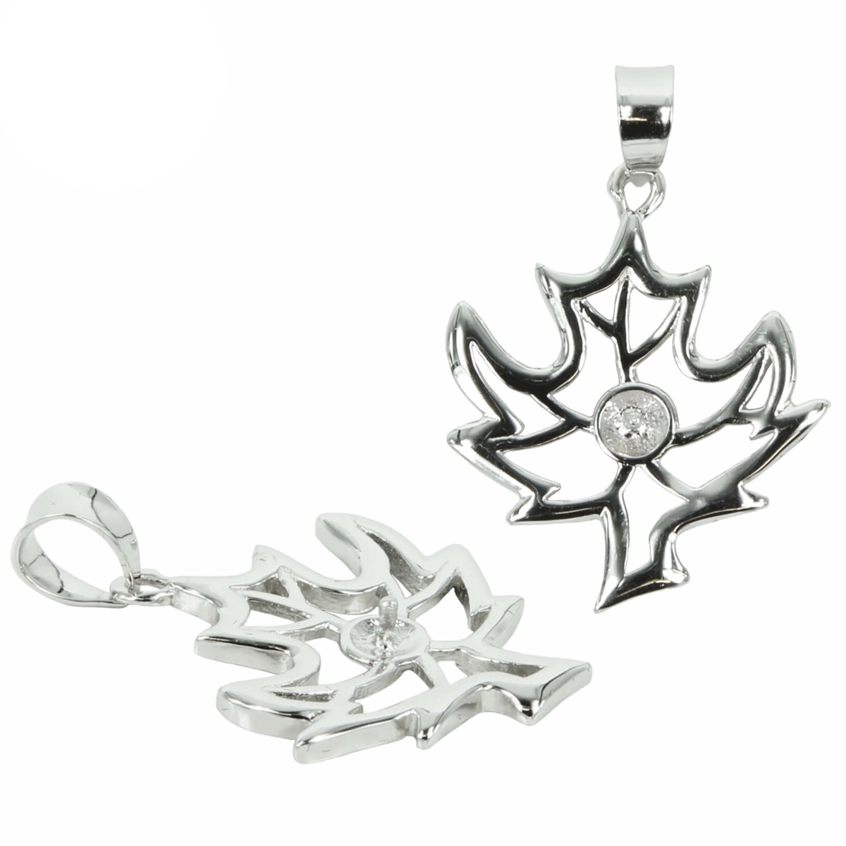 Maple Leaf Pendant with Cup and Peg Mounting in Sterling Silver for 6-8mm Pearls