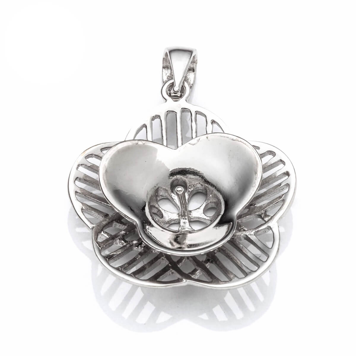 Flower Pendant with Cup and Peg Mounting and Bail in Sterling Silver