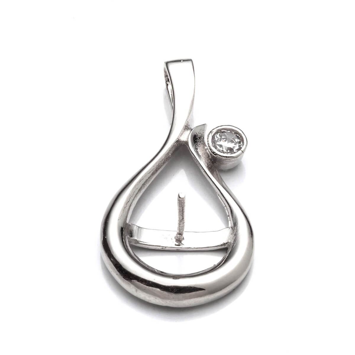 Pear Pendant with Cubic Zirconia Inlay and Peg Mounting in Sterling Silver 9mm