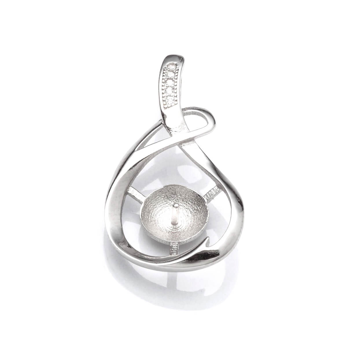 Pear Pendant with Cubic Zirconia Inlays and Cup and Peg Mounting in Sterling Silver 6mm