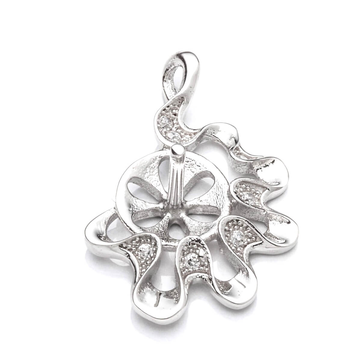 Pendant with Cubic Zirconia Inlays and Cup and Peg Mounting in Sterling Silver 6mm 