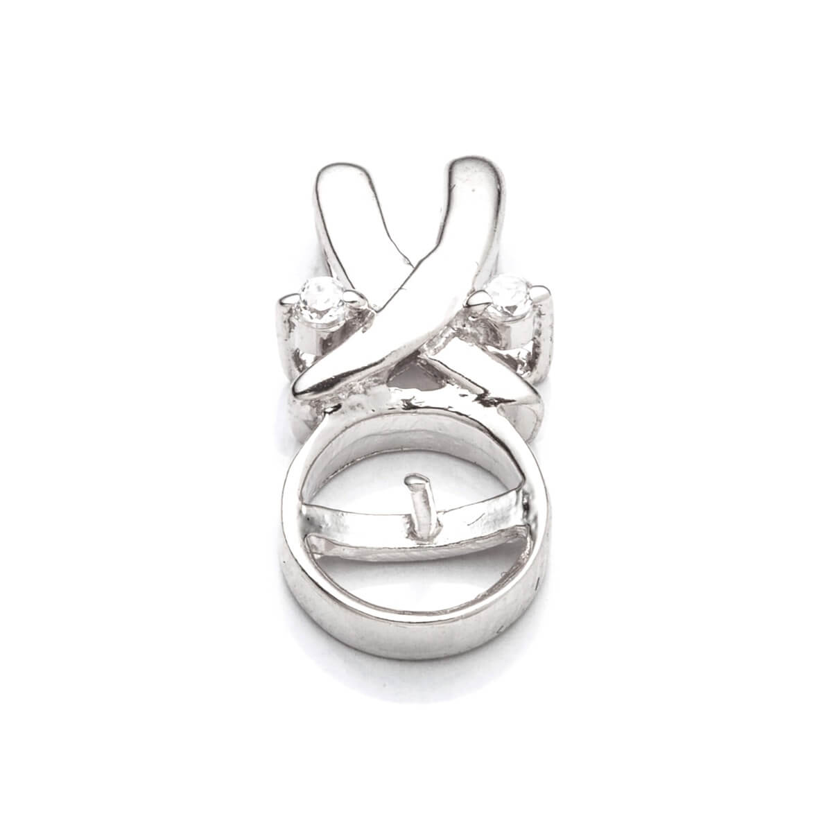 Oval Pendant with Cubic Zirconia Inlays and Cup and Peg Mounting in Sterling Silver 8mm