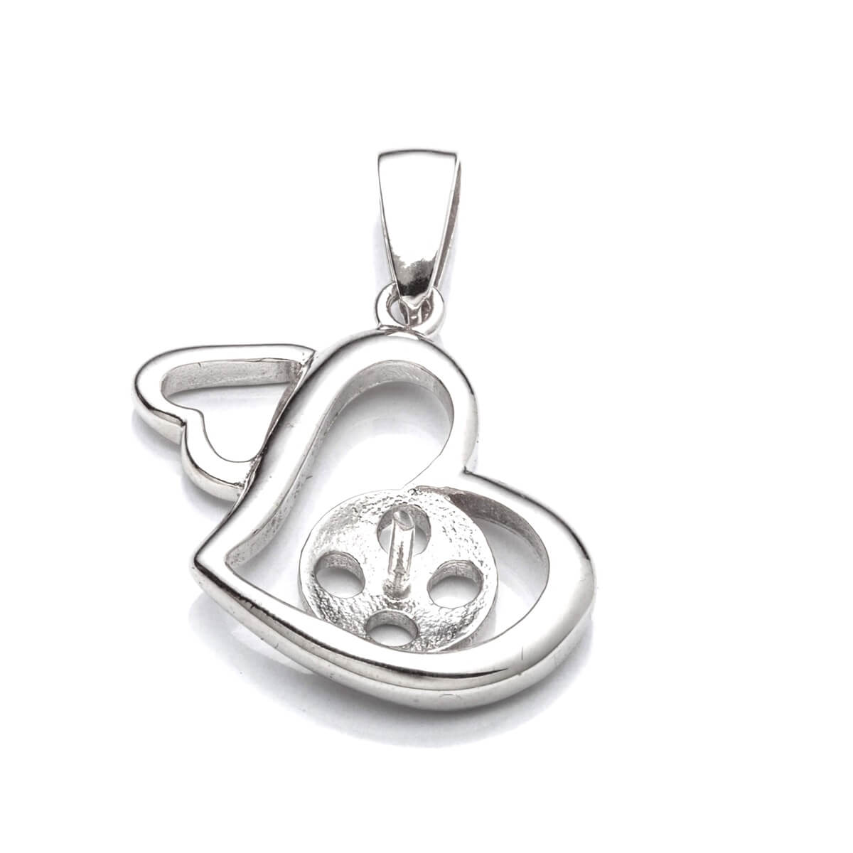 Heart Pendant with Cup and Peg Mounting and Bail in Sterling Silver 7mm 