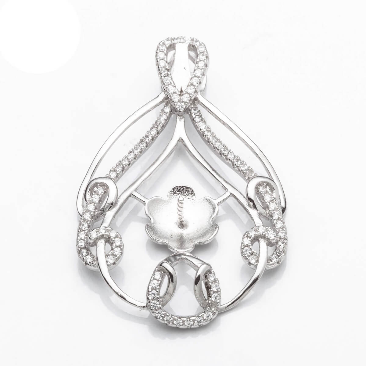 Pendant with Cubic Zirconia Inlays and Cup and Peg Mounting and Bail in Sterling Silver 7mm 